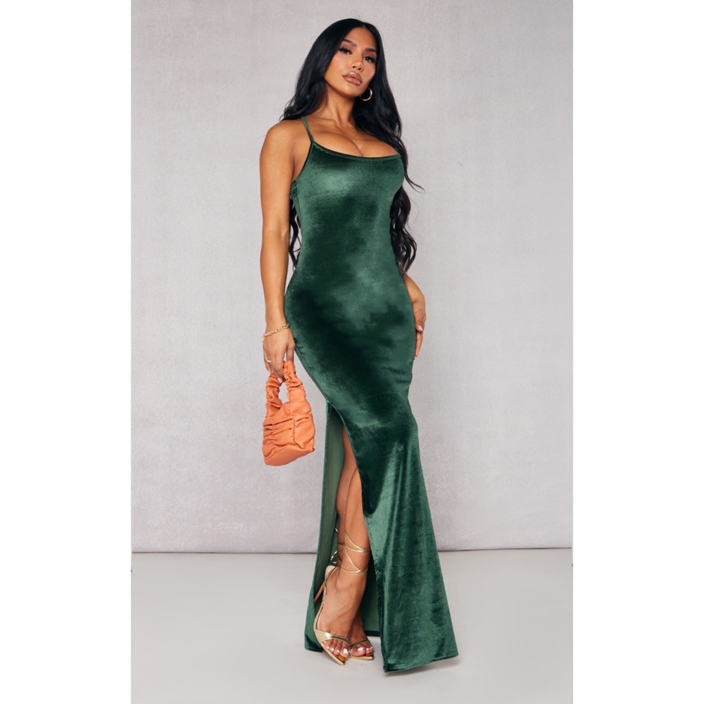 Shape Khaki Velvet Strappy Midaxi Dress